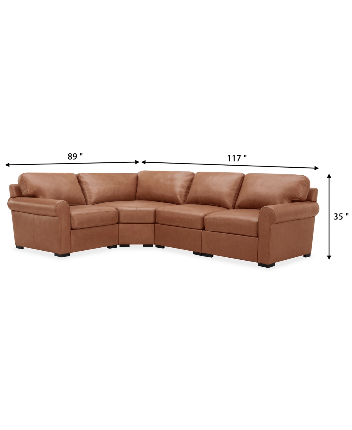 Macy's Radley Roll Arm 117" 4-pc. Leather Wedge Corner L Sectional, Exclusively At