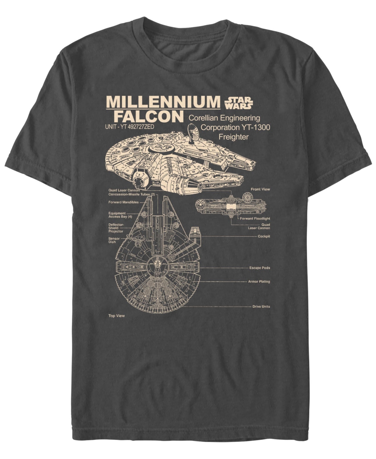 Men's Corellian Freighter Short Sleeve T-Shirt - Charcoal