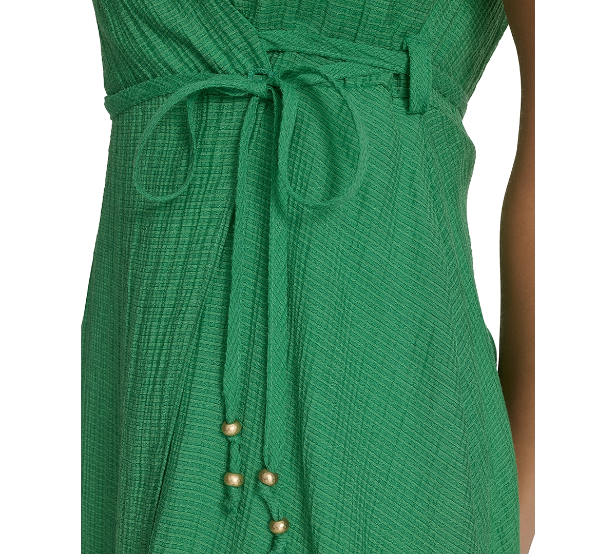 Shop Calvin Klein Women's Faux-wrap Sleeveless Midi Dress In Fern