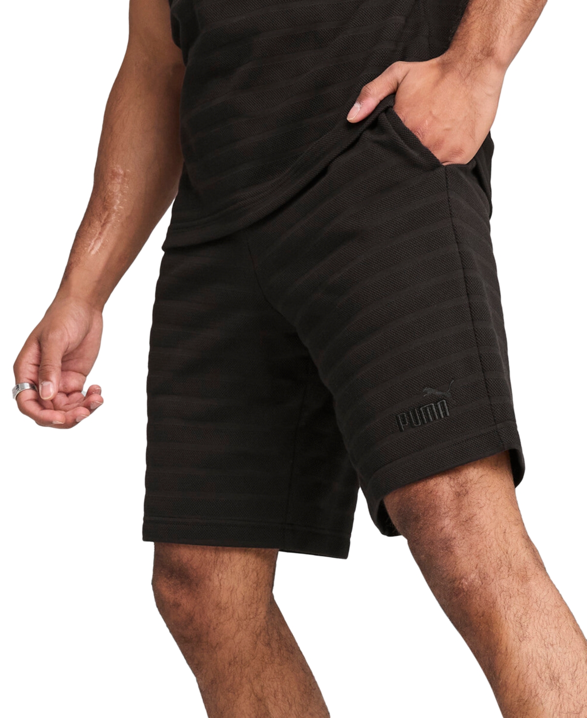 Puma Men's Ess Elevated Regular-fit Textured Stripe 9" Shorts