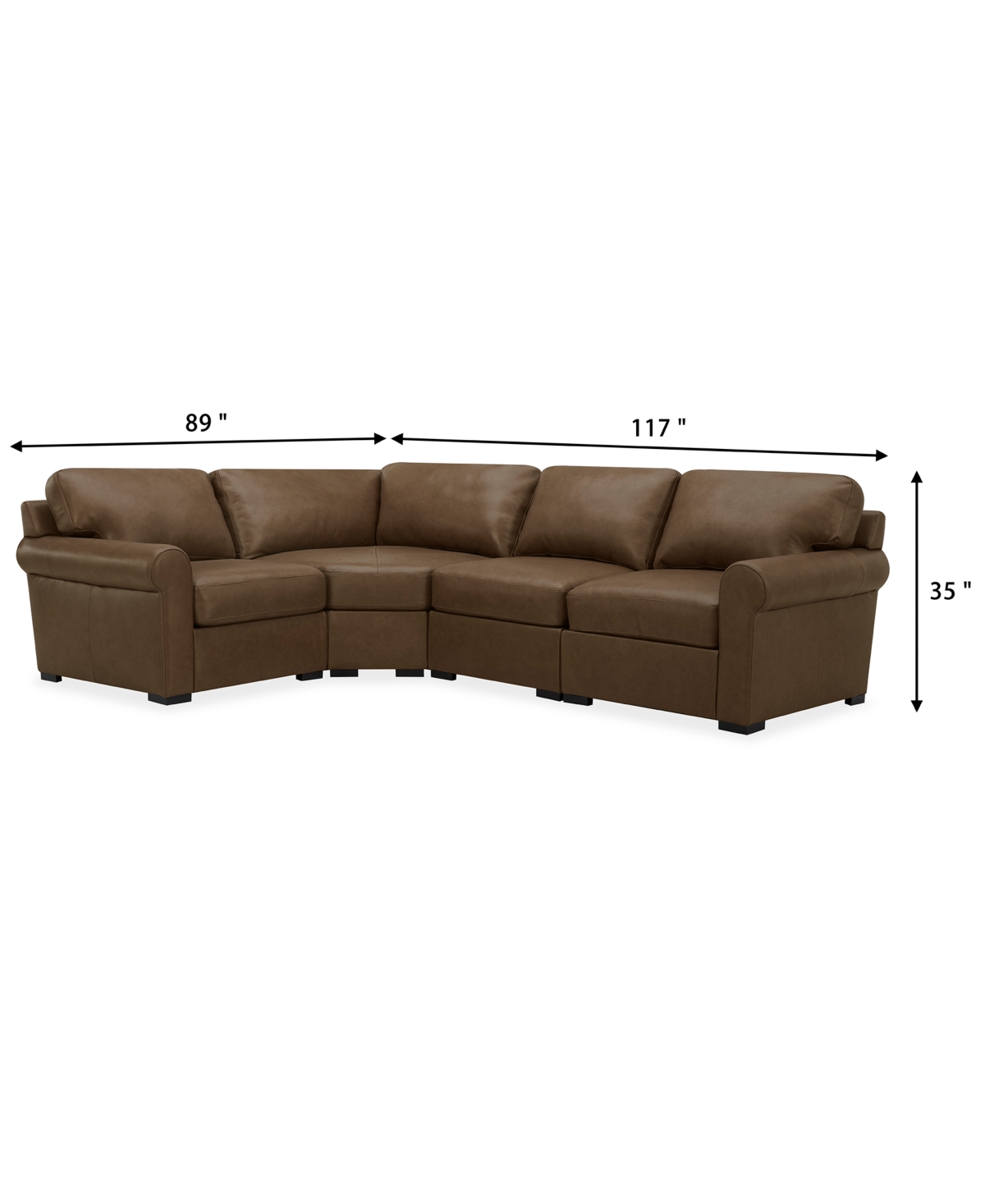 Macy's Radley Roll Arm 117" 4-pc. Leather Wedge Corner L Sectional, Exclusively At