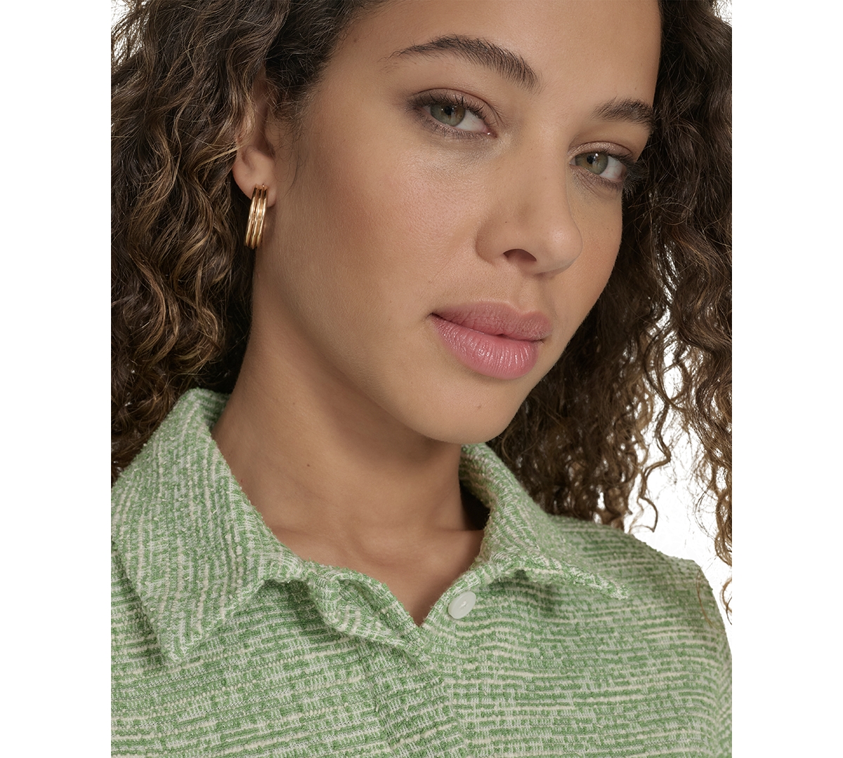 Calvin Klein Women's Tweed Collared Shirtdress In Leaf White