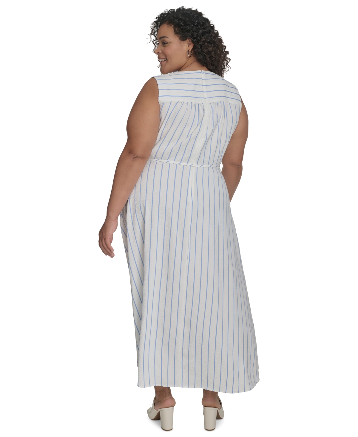 CALVIN KLEIN PLUS SIZE STRIPED FAUX-WRAP MAXI DRESS 