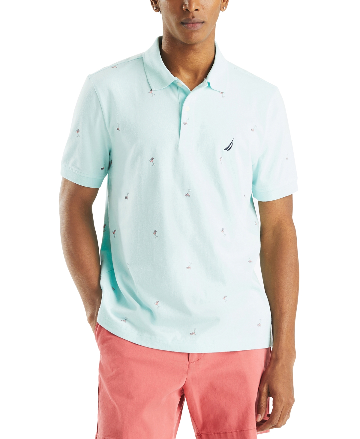 Men's Short Sleeve Cocktail Print Polo Shirt - Sunshine