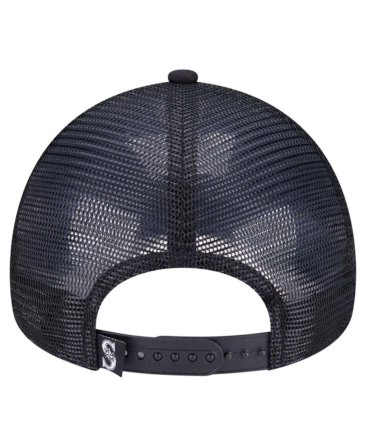 NEW ERA MEN'S BLACK SEATTLE MARINERS RETRO BOLD A-FRAME TRUCKER 9FORTY ADJUSTABLE HAT 