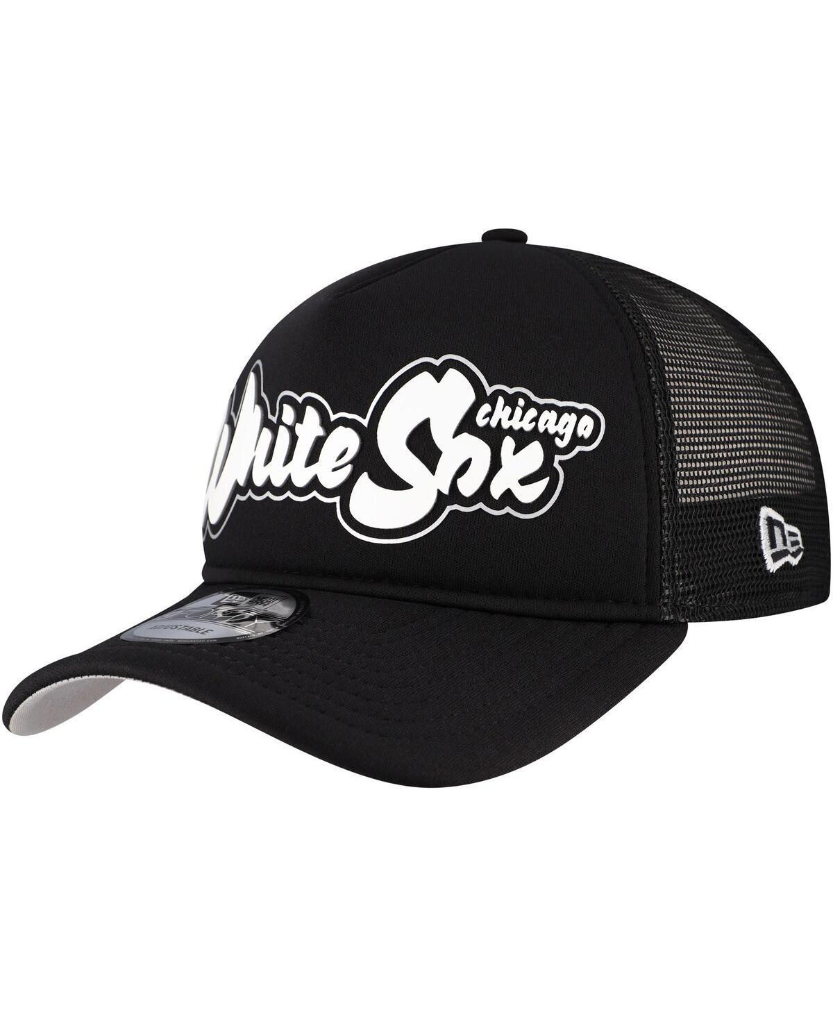 New Era Men's Black Chicago White Sox Retro Bold A-frame Trucker 9forty Adjustable Hat In Black