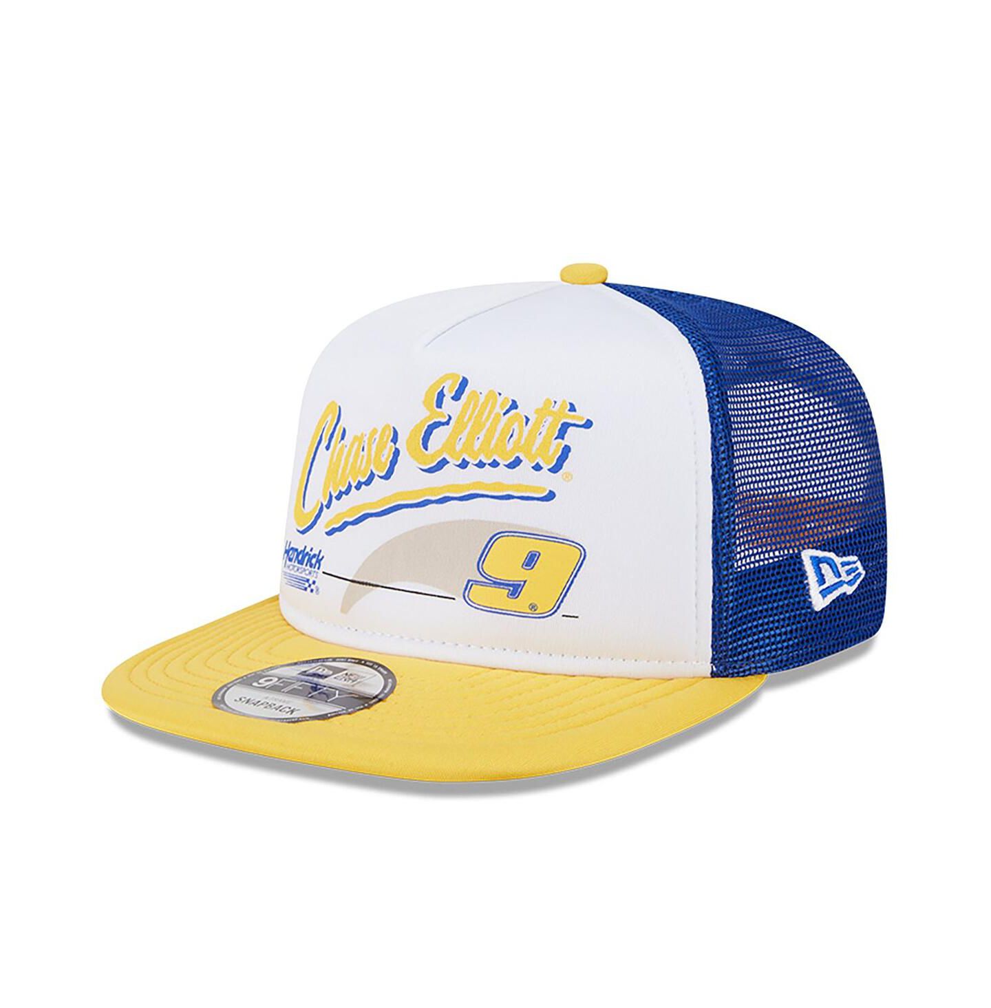 Мужская кепка New Era Blue Chase Elliott 9FIFTY A-Frame Retro Script Snapback Hat — фото 1