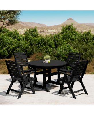 5-Piece HDPE Round Patio Dining Table Set with Foldable Chairs