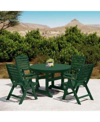 5-Piece HDPE Round Patio Dining Table Set with Foldable Chairs
