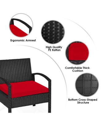 3 Piece Outdoor Patio Rattan Conversation Furniture Set Yard w/ Cushions & Coffee Table