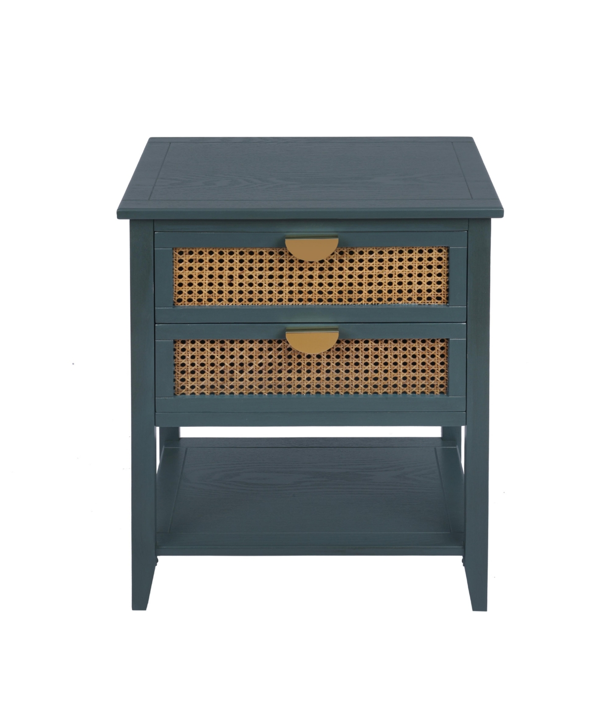 2 Drawer Side table,Naturel Rattan,End table,Suitable for bedroom, living room, study - Green