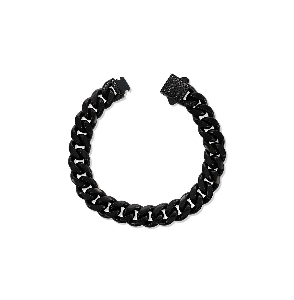 Stainless Steel, 12mm Miami Cuban, Cz Lock Bracelet - Black