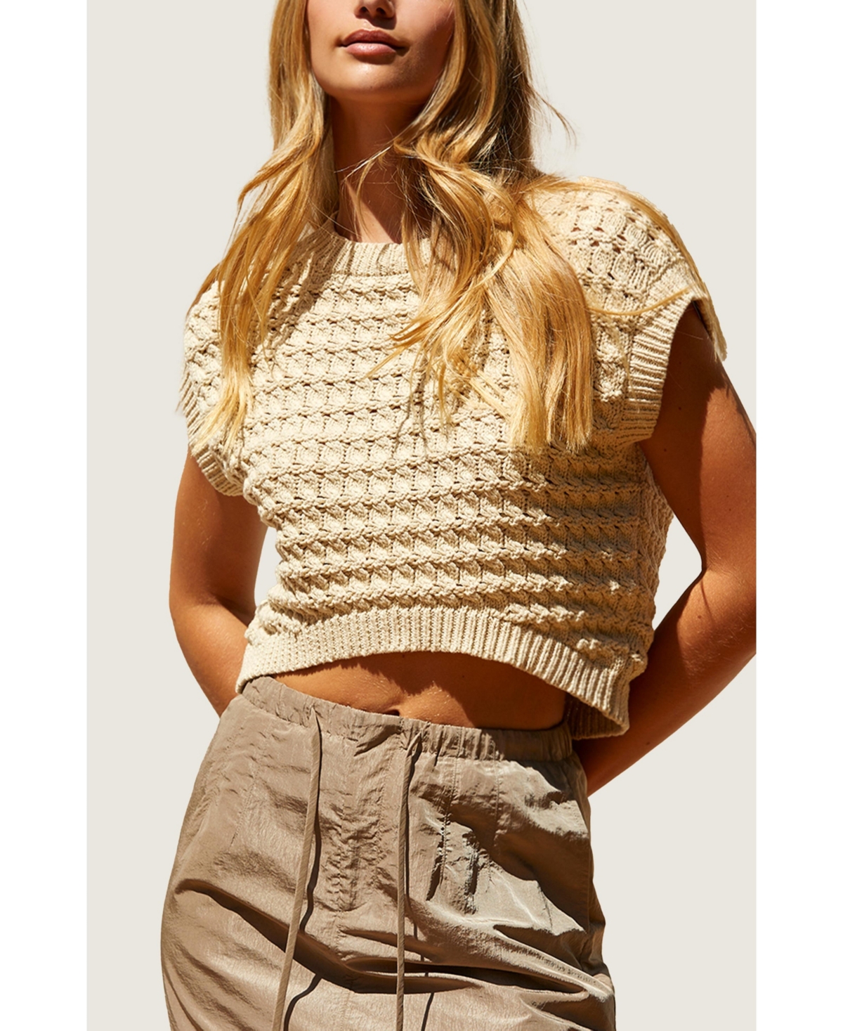 Women's Lexie Cropped Sweater Knit Top - Beige/ khaki + bone