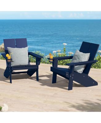 Outdoor HDPE Modern Adirondack Chair with Cup Holder (Set of 2)