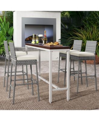 Patio Wicker Barstools with Soft Seat Cushion and Cozy Footrest-Set of 4