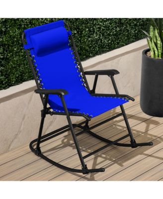 Folding Outdoor Zero Gravity Rocking Lounge Chair w/ Headrest Pillow