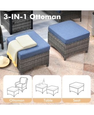 Patio Furniture Sets Outdoor Swivel Rocking Chairs with 50,000 BTU Propane Fire Pit Table 7 Pieces All Weather PE Wicker Conversation Sofa and Matching Side Table