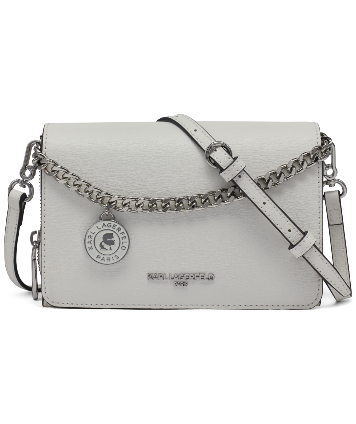 Karl Lagerfeld Lourdes Chain Strap Crossbody Bag In White,silver
