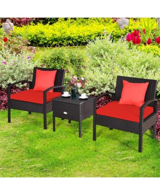 3 Piece Outdoor Rattan Conversation Furniture Set w/  Cushion & Storage Table
