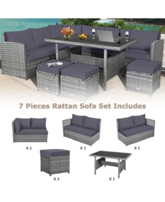 7 Piece Outdoor Rattan Sectional Sofa Set Patio Conversation Set w/ Cushions