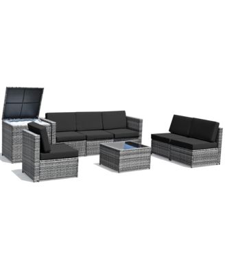 8 Piece Rattan Outdoor Patio Sofa Sectional Conversation Furniture Set w/ Cushions & Coffee Table