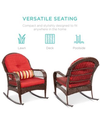 Outdoor Wicker Rocking Chair for Patio, Porch w/ Steel Frame, Weather-Resistant Cushions