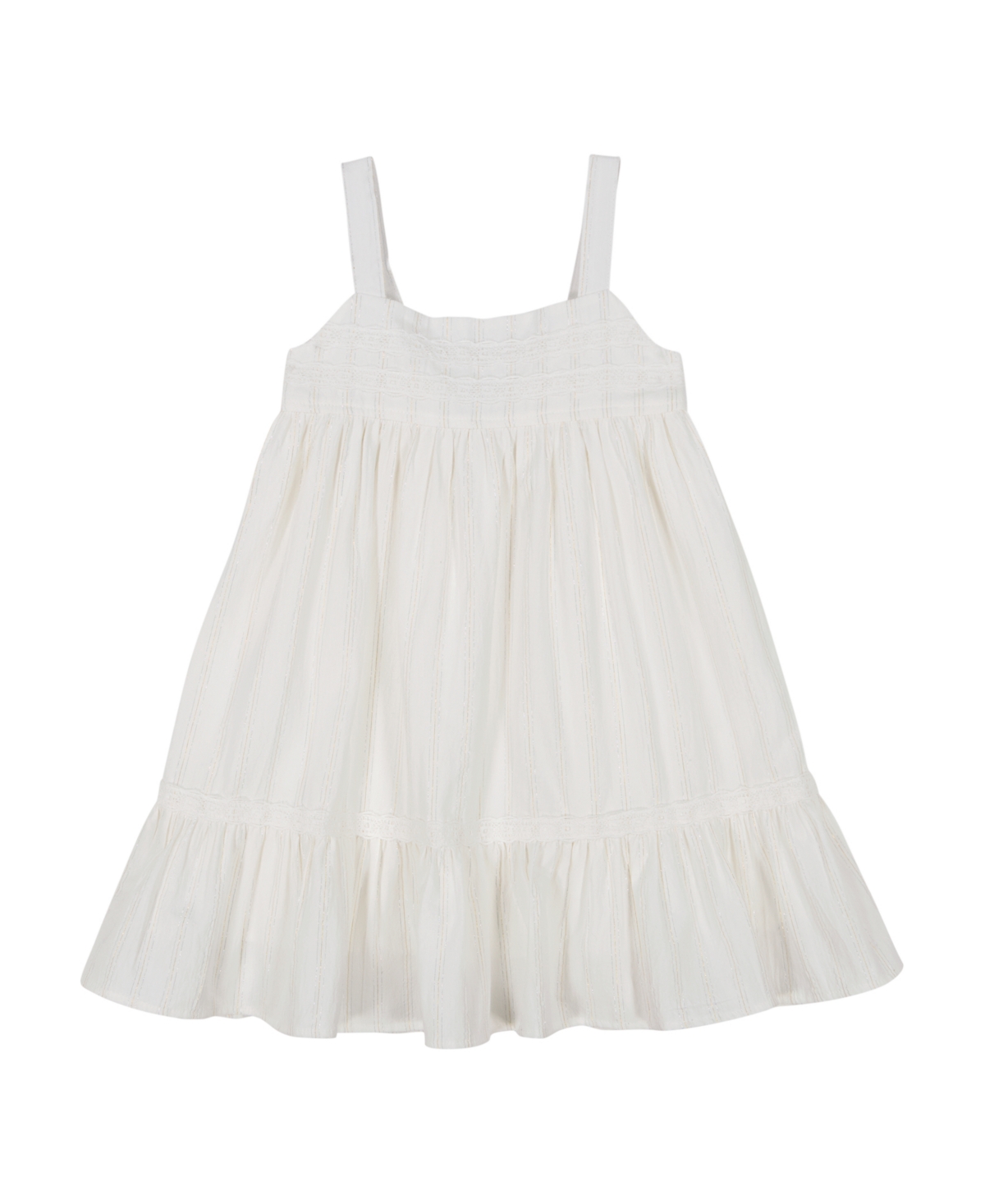 Shop Calvin Klein Toddler And Little Girls Lurex Crochet Stripe Strappy Sundress In Egret