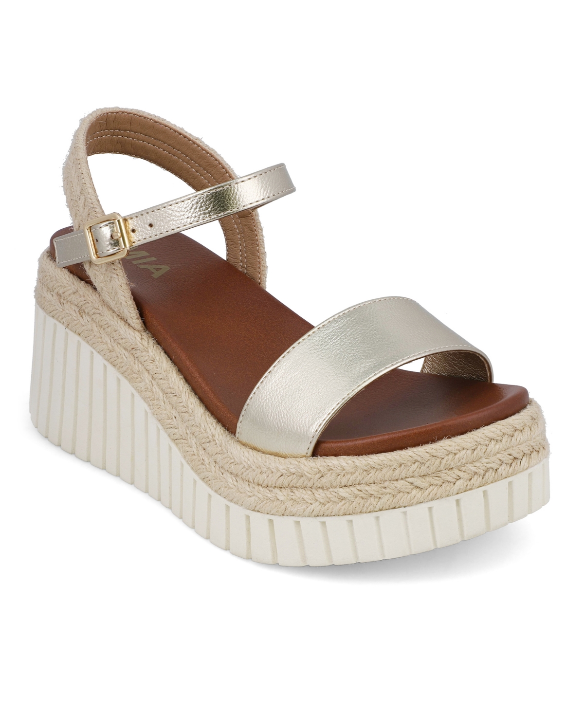 Mia Yanis Ankle Strap Platform Wedge Sandal In Gold