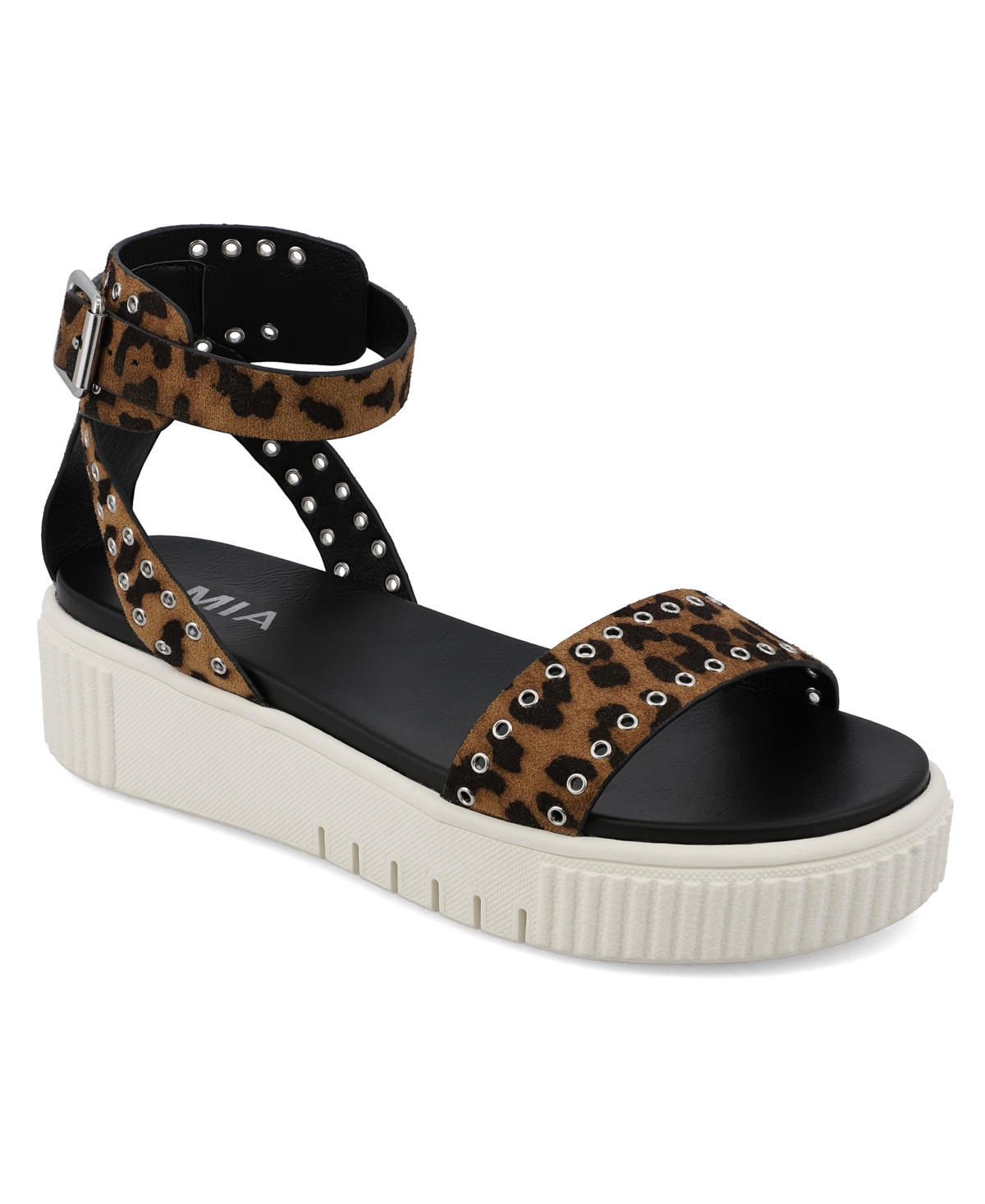 Shop Mia Women's Evelin Grommeted Platform Round Toe Sandals In Leopard