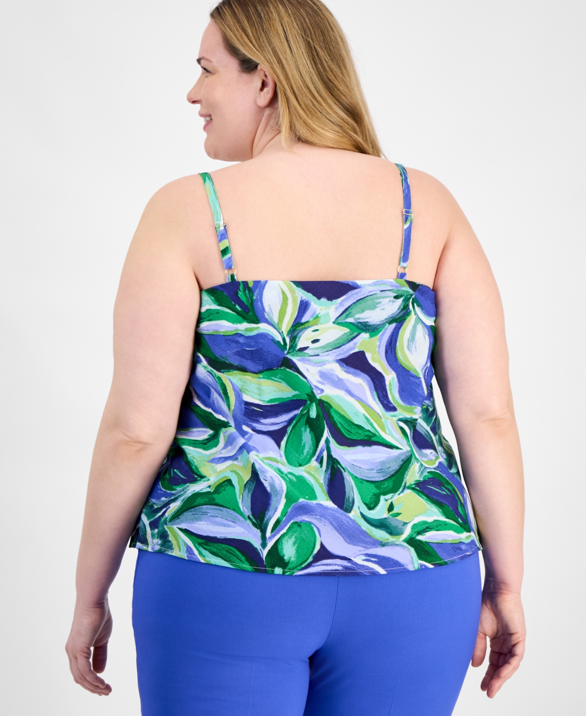 Tahari Asl Plus Size Printed Camisole In Pacific Blue Floral