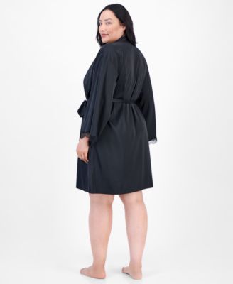 Plus Size Lace-Trim Satin Wrap Robe, Exclusively at Macy's