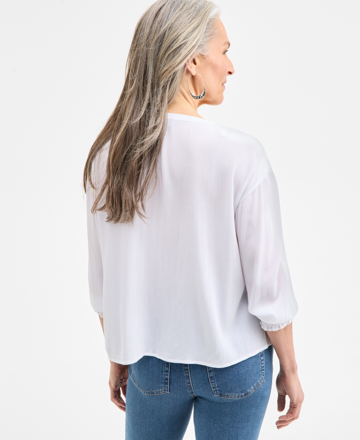Style & Co Women's Tasseled Split Neck 3/4-sleeve Top, Exclusively At Macy's In Bright White