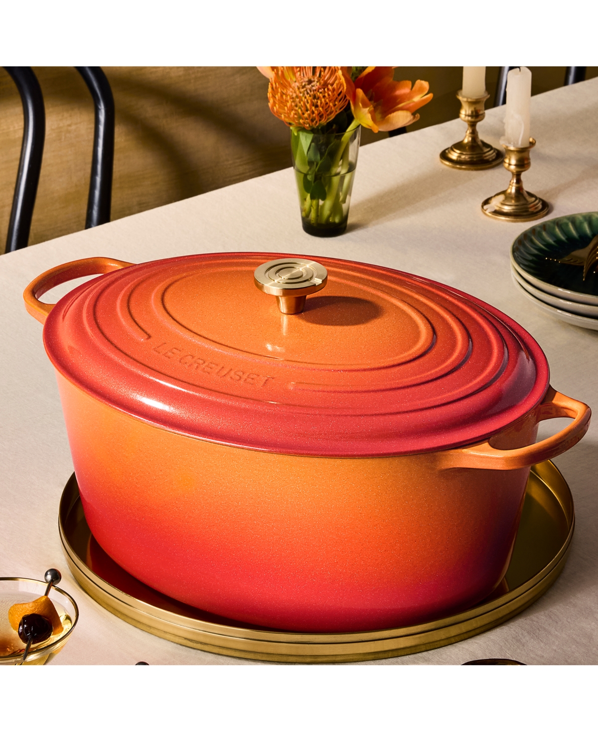 Le Creuset Signature 15.5-qt. Flamme Doree Oval Oven With Crucible Knob In Flamme Dor