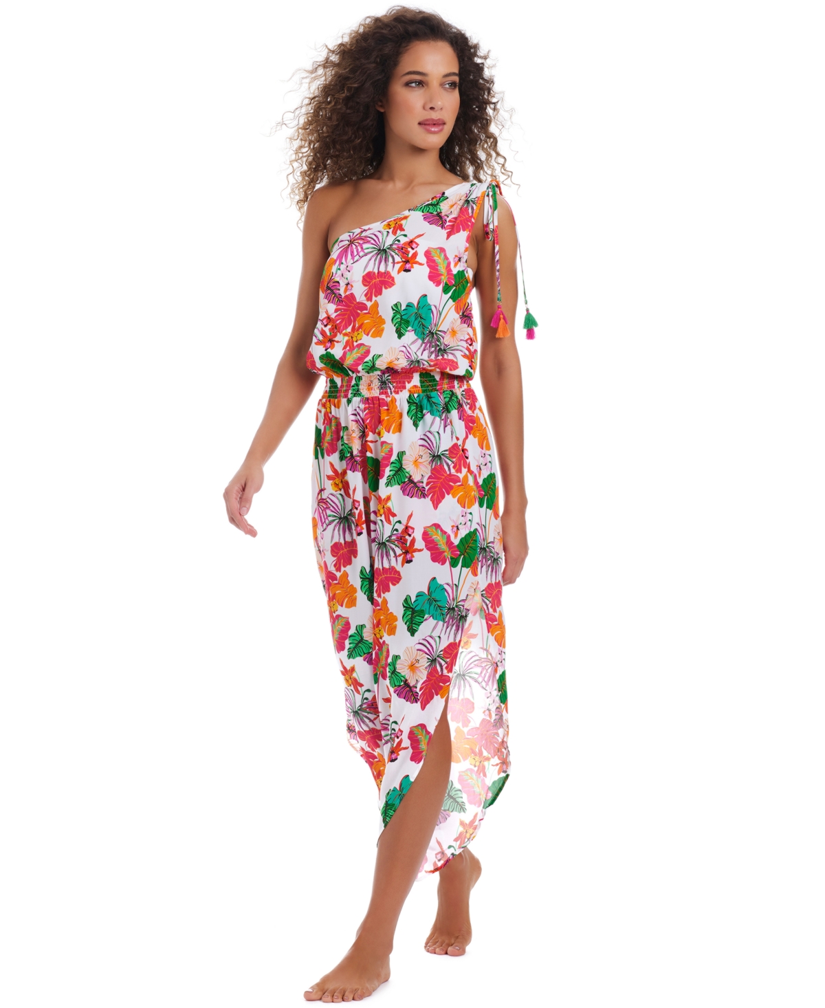 Women's Bermuda Babe Printed One-Shoulder Jumpsuit, Exclusively at Macy's - White