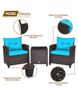 3PCS Outdoor Patio Rattan Conversation Set w/ Cushion Coffee Table