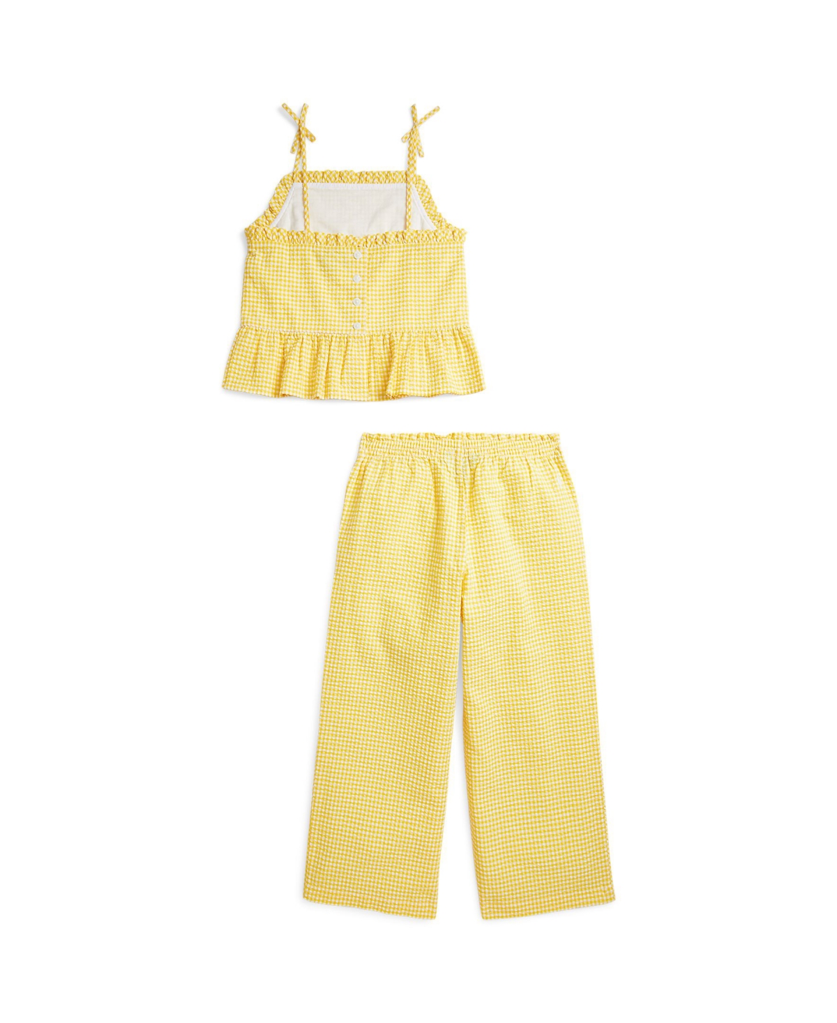 Polo Ralph Lauren Toddler And Little Girls 2-piece Gingham Seersucker Top And Pant Set In Yellow,white