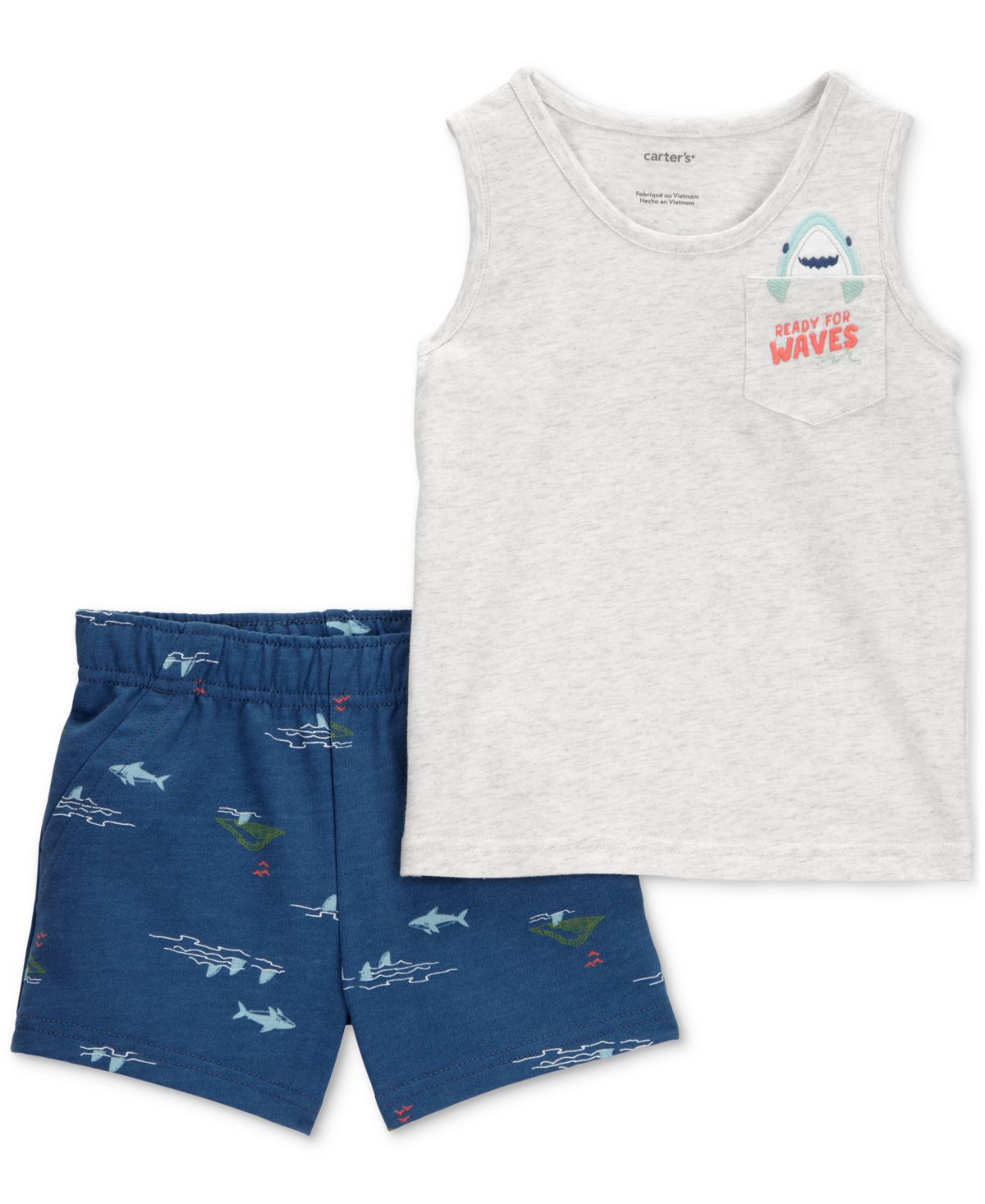 Carter's Toddler Boys Shark Tank Top & Printed Shorts, 2 Piece Set In Gray,blue