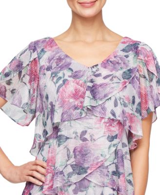 Plus Size Floral Metallic Tiered Dress