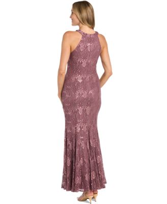 Women's Sequin Lace Keyhole Halter Gown