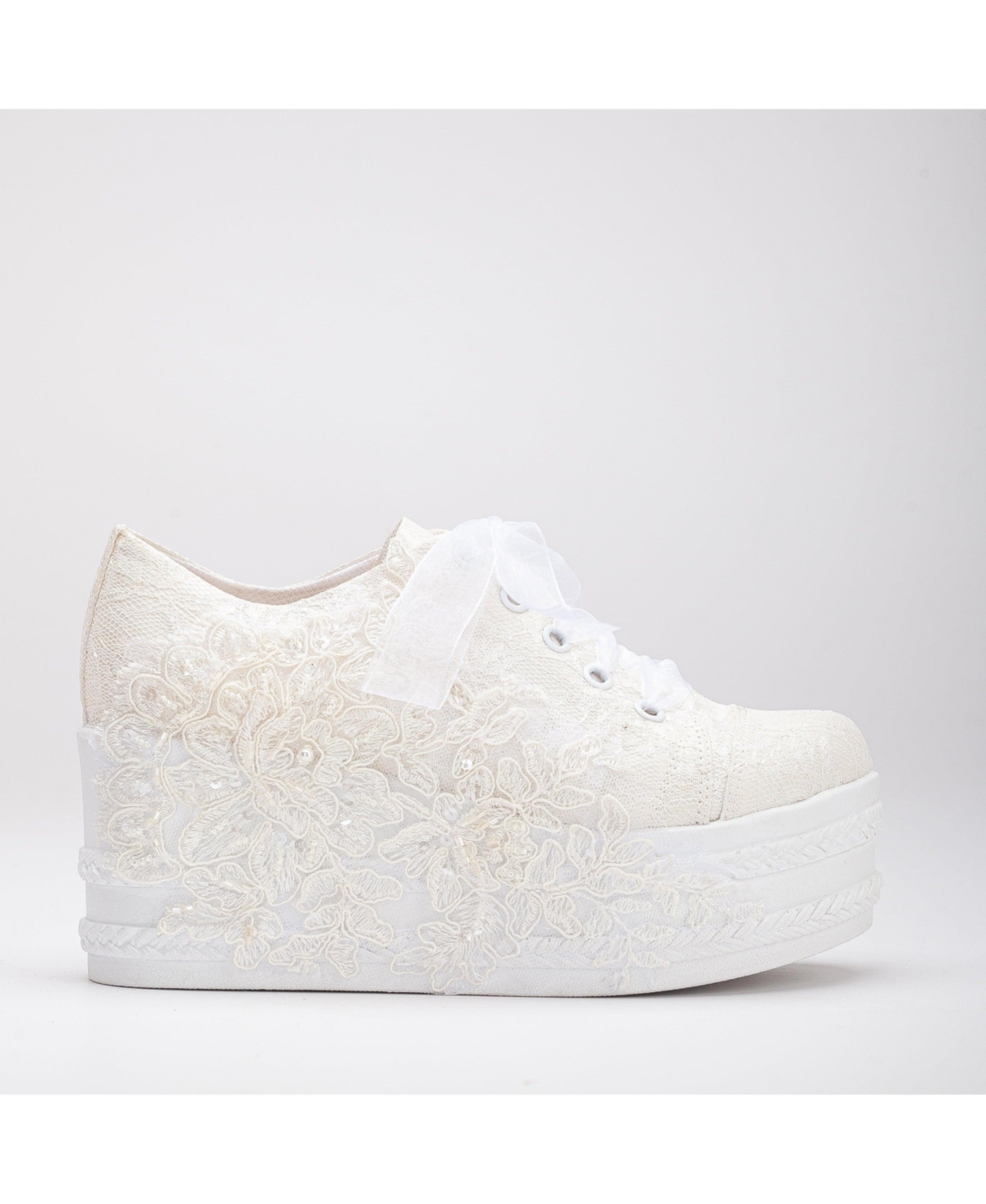 Claudine Lace Bridal Platform Sneakers - Ivory lace