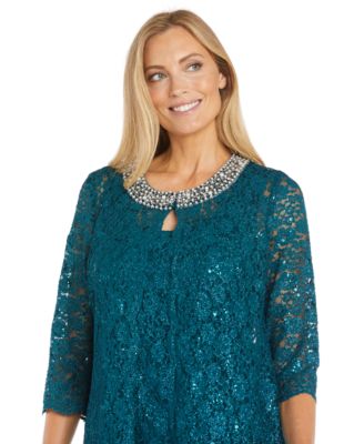 Petite Sequin Lace Jacket, Tank & Pants Set
