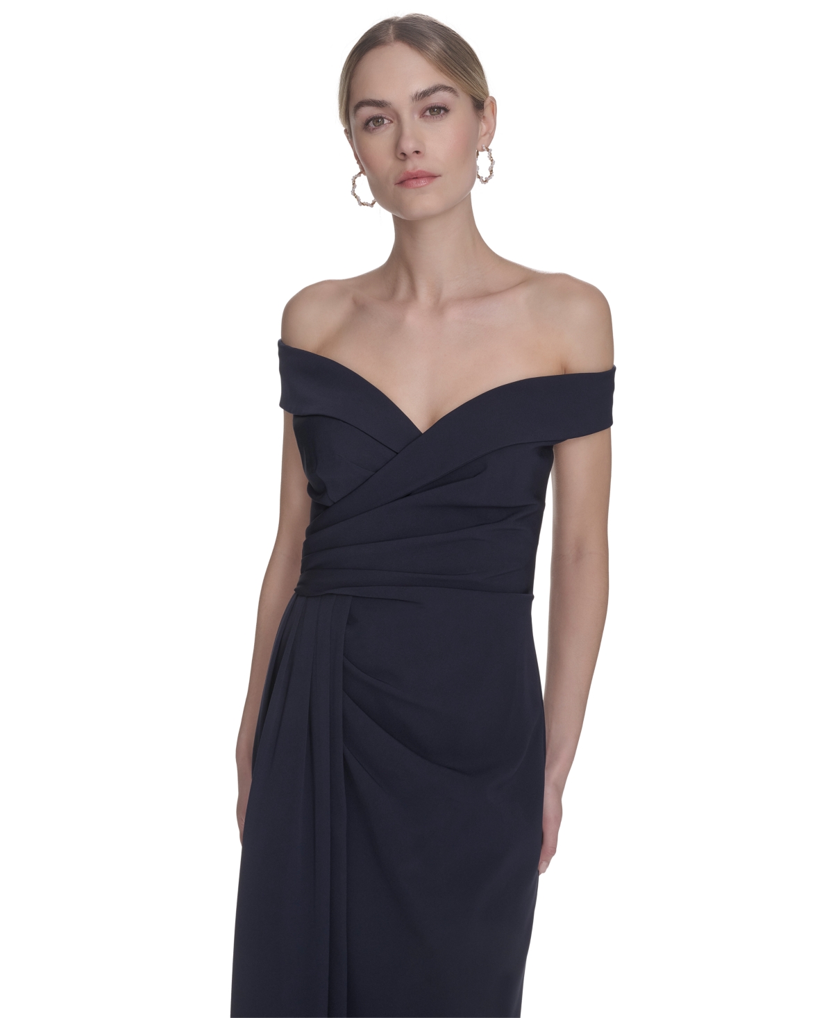 Shop Eliza J Women's Off-the-shoulder Crepe Gown In Navy