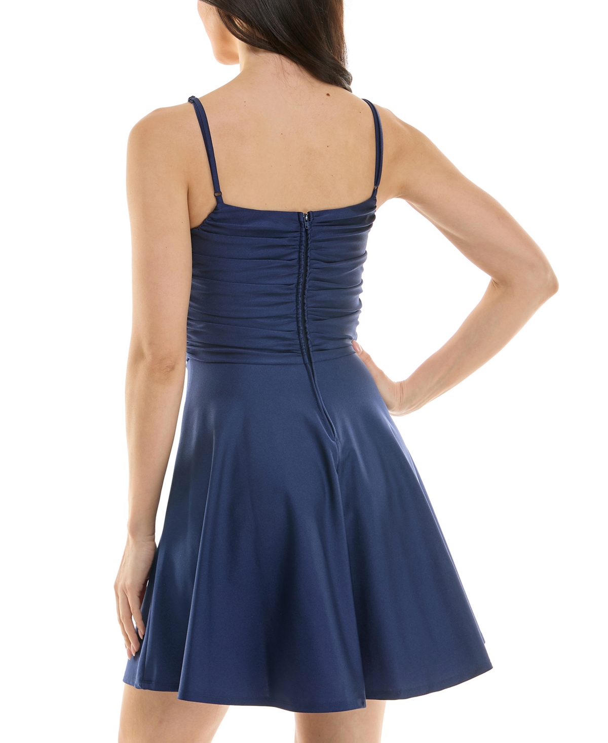 Emerald Sundae Juniors' Ruched Sleeveless Fit & Flare Dress In Navy