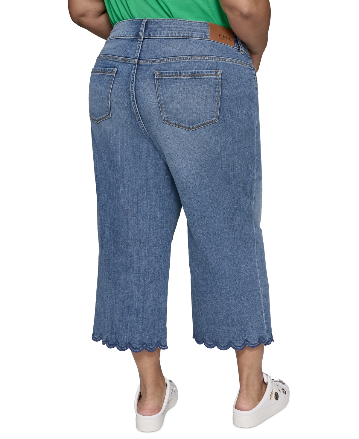 KARL LAGERFELD PLUS SIZE HIGH-RISE SCALLOPED-HEM JEANS 