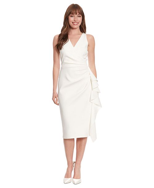 alfani London Times Petite Surplice-Neck Side-Ruffle Midi Dress Women's Fashion Shoes & Accessories