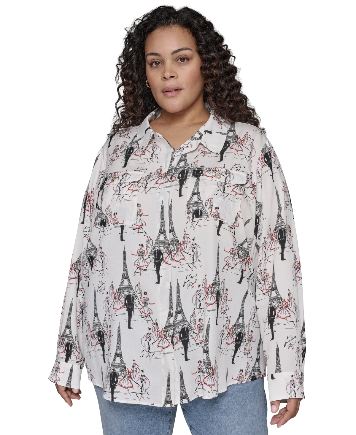 KARL LAGERFELD PLUS SIZE WHIMSICAL PARIS-PRINT SHIRT, EXCLUSIVELY AT MACY'S 