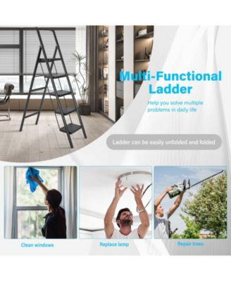 5 Aluminum Step Ladder, 5 Step Stool Folding Step Stool with Handrails, Sturdy Step Stool for Adult, Gorilla Ladders 500LBS Capacity Sturdy& Portable Ladder for Home Kitchen Library Office