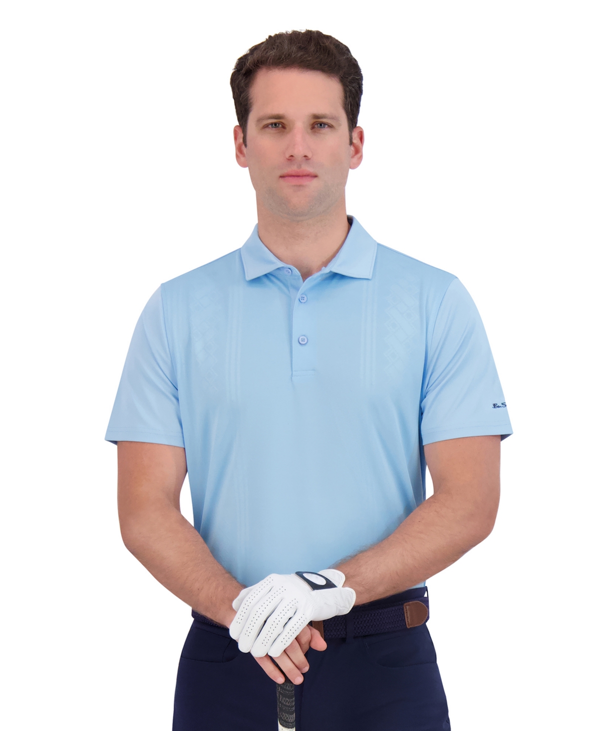 Men's Golf Tonal Diamond Jacquard Sports Fit Polo Shirt - Light blue