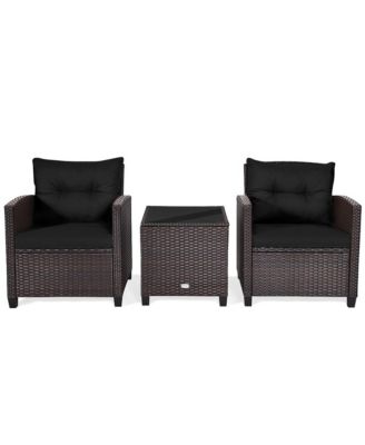 3PCS Outdoor Patio Rattan Conversation Set Garden Yard w/ Cushions Coffee Table