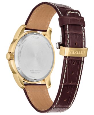 Men's Classic Calendrier Brown Leather Strap Watch 41.8mm